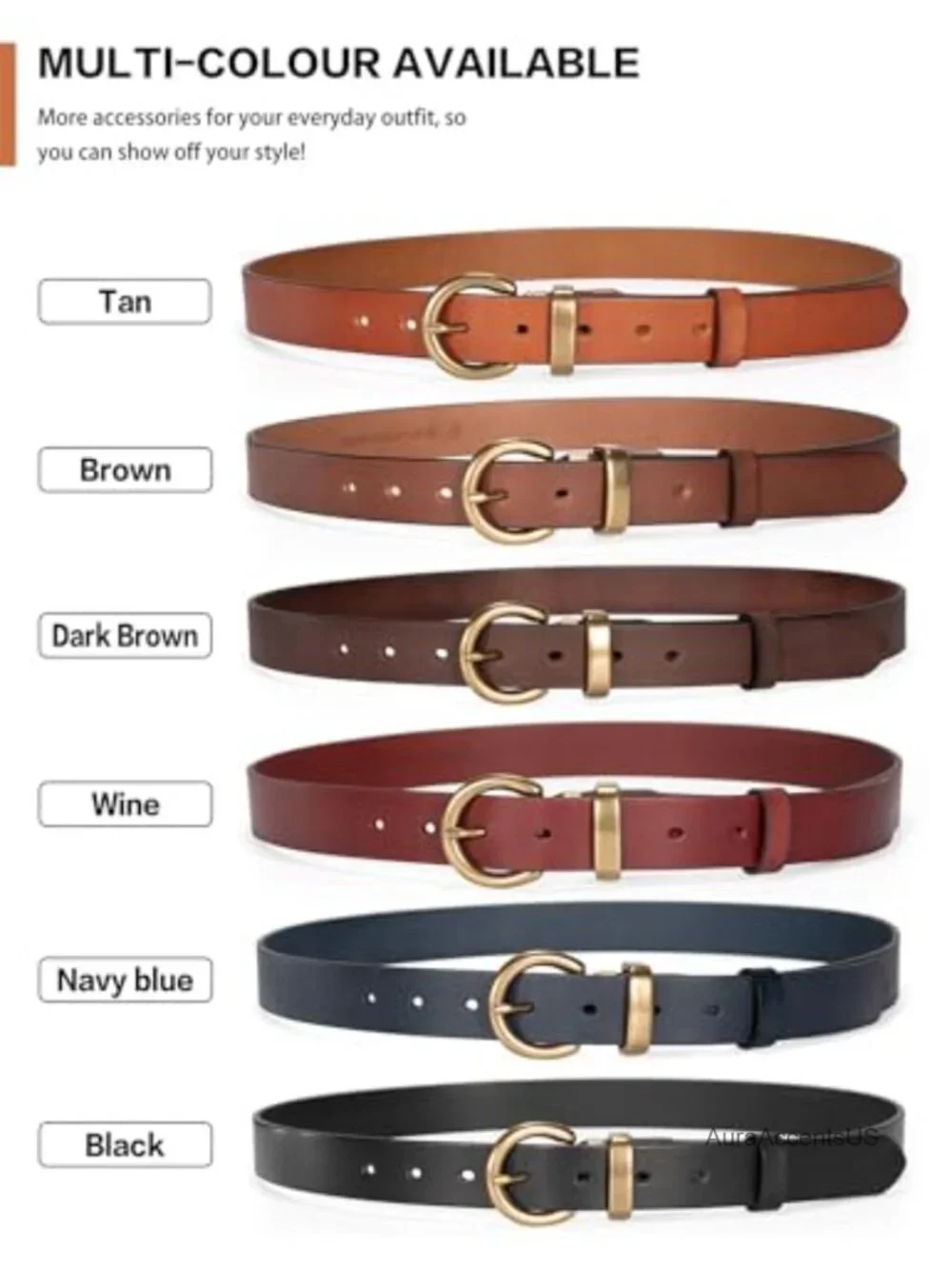 Women's Genuine Leather Belt Solid Brass Buckle 1.1